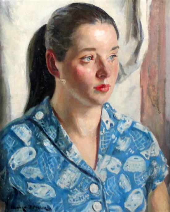 Oil portrait of a young girl by Leonard Fuller (St Ives) including handbook with photo of artist painting this